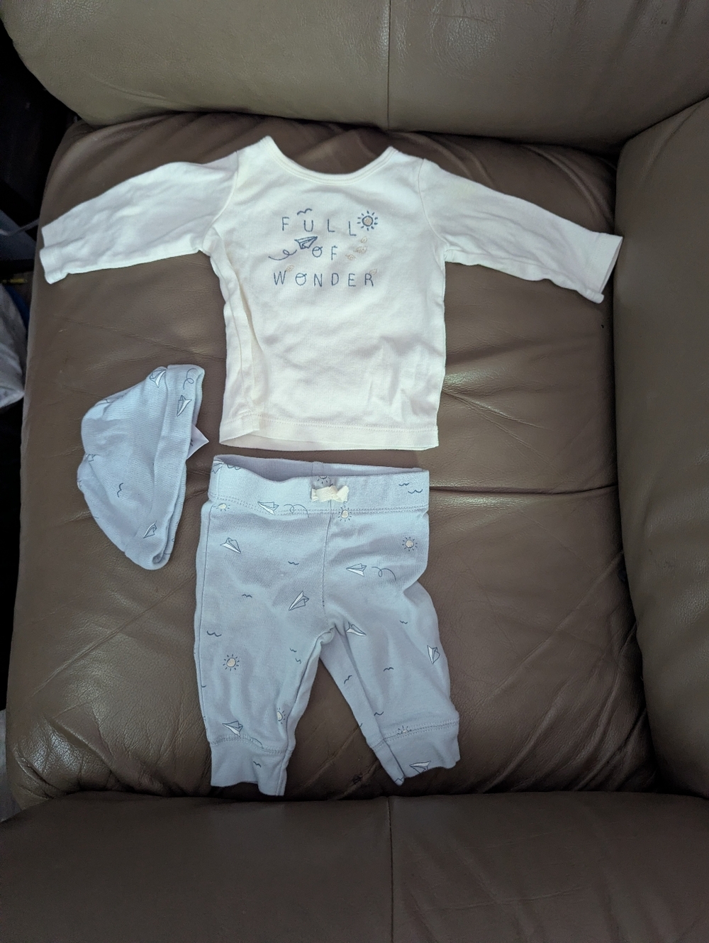 Carter's White Top with Light Blue Pants & Cap Set
